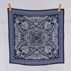 Giftable Classic Navy Paisley Silk Bandana – 53cm Pure Mulberry Silk Twill