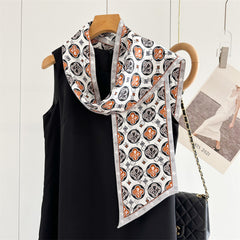 Blue Four-Leaf Clover Mulberry Silk Scarf | Lucky Charm Double-Sided Long Ribbon