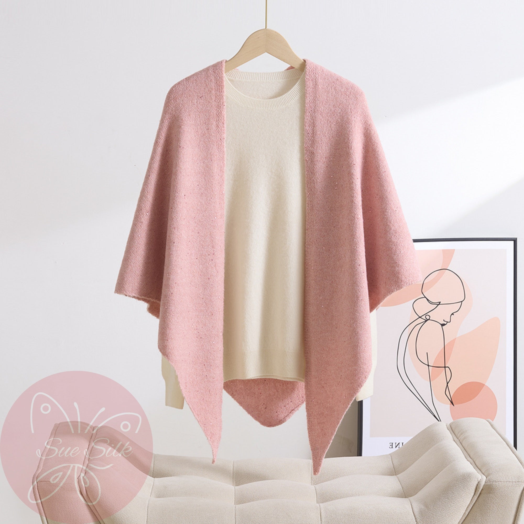 Sparkle Wool Triangle Shawl 73×193cm – 100% Lambswool Winter Wrap