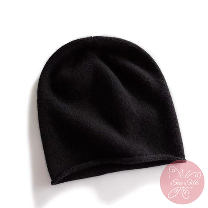 100% Pure Cashmere Knit Beanie – Soft Slouchy Everyday Hat