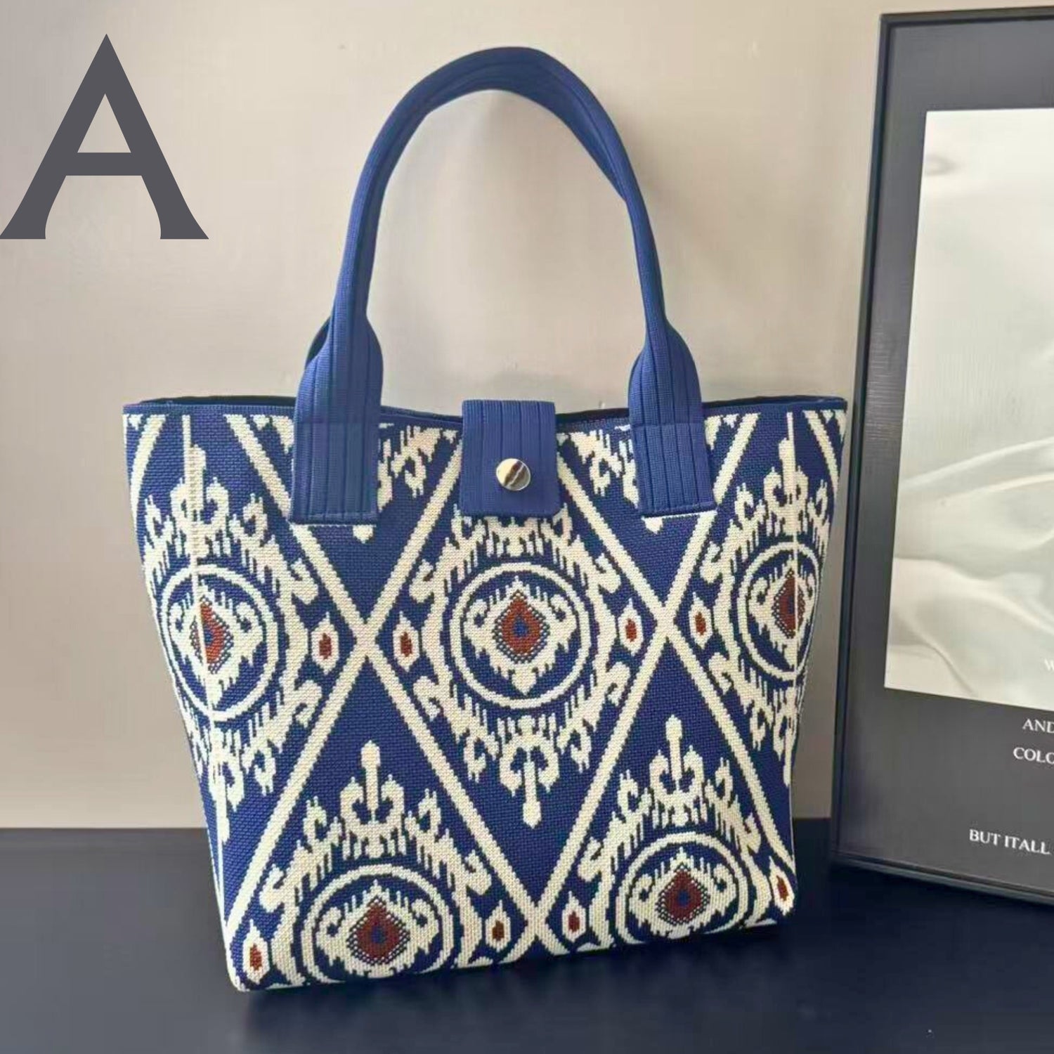 Ikat-Inspired Pattern Knit Tote