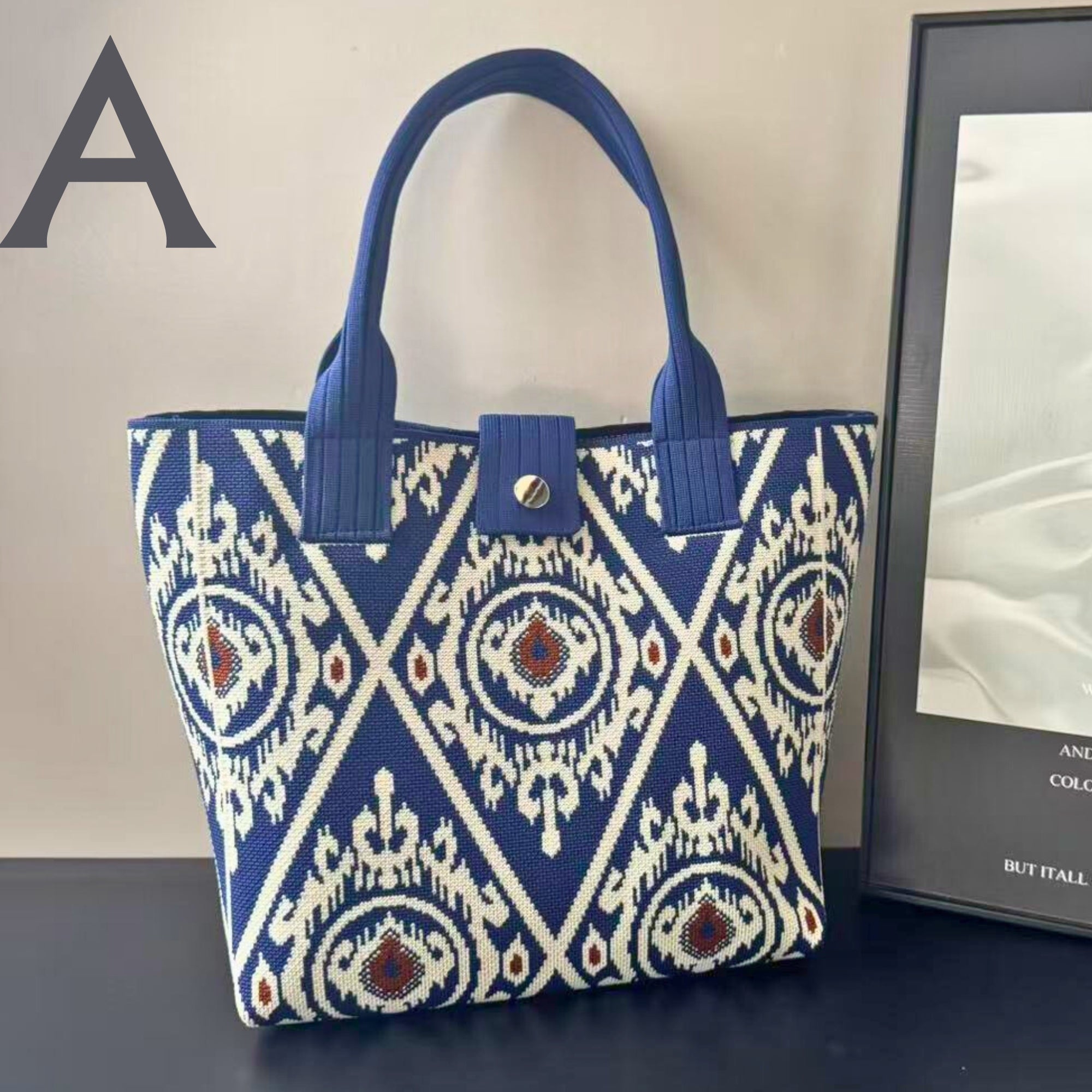 Ikat-Inspired Pattern Knit Tote