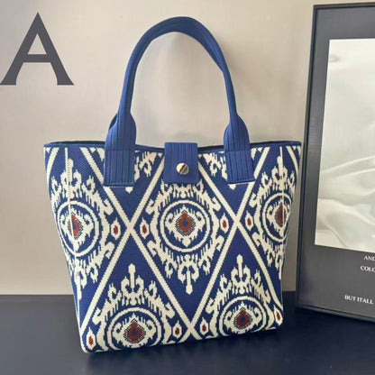 Ikat-Inspired Pattern Knit Tote