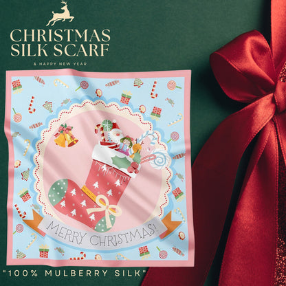 Festive 100% Silk Scarf 53cm – Playful Holiday Prints for All Ages