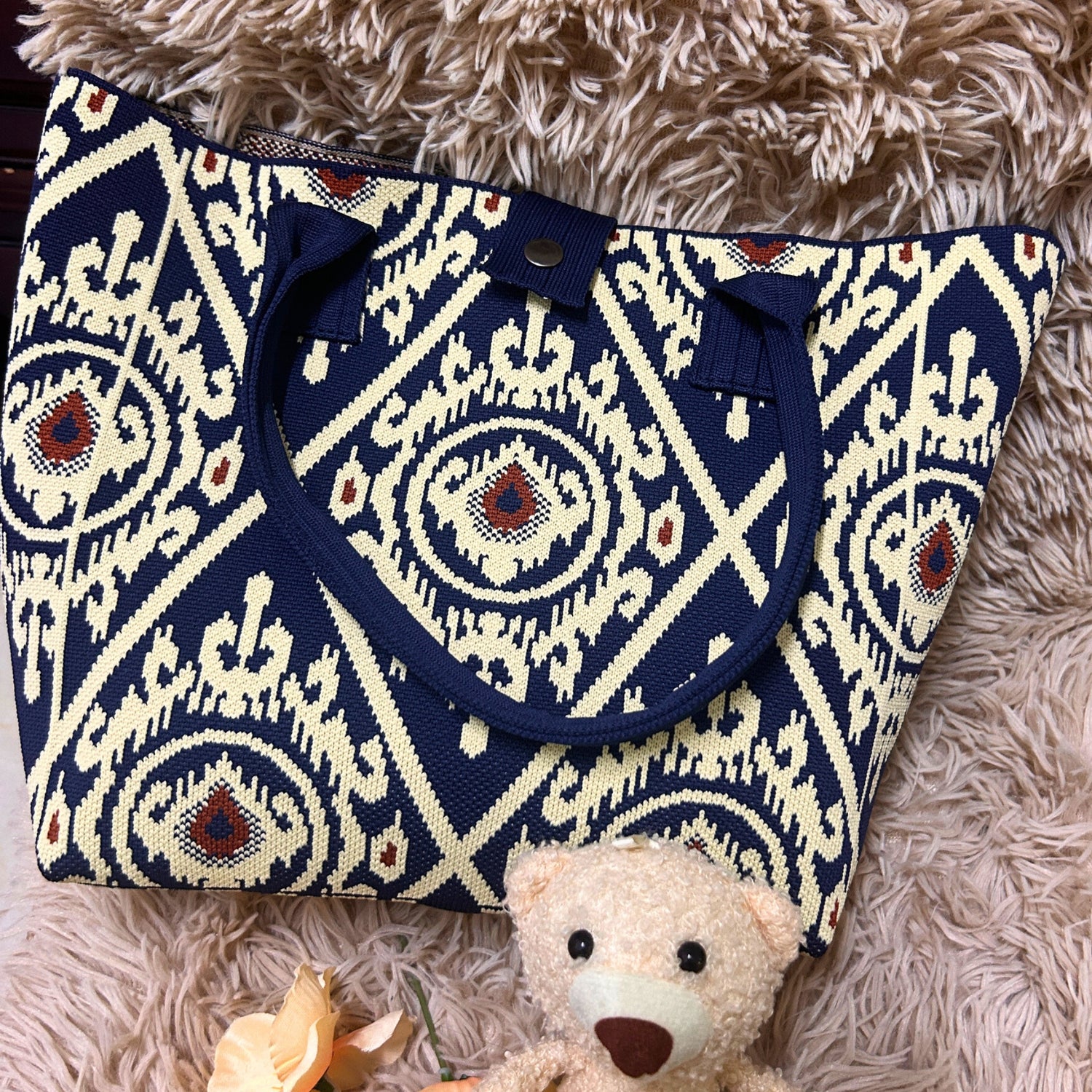 Ikat-Inspired Pattern Knit Tote