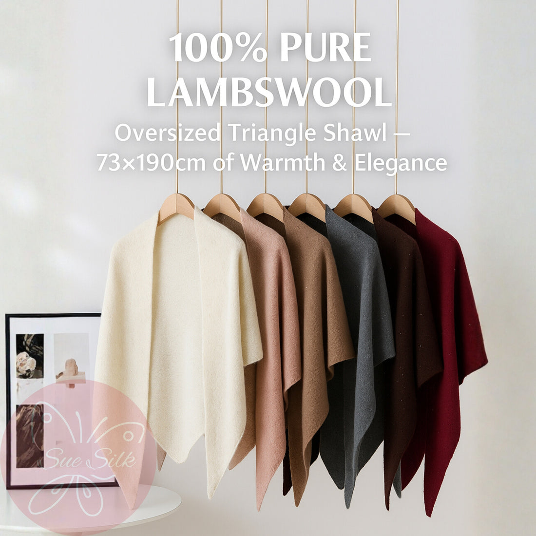 Sparkle Wool Triangle Shawl 73×193cm – 100% Lambswool Winter Wrap