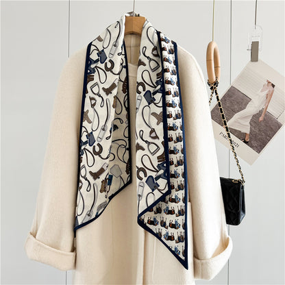 Lightweight Silk Wool Blend Scarf – Horse Pattern, Soft &amp; Versatile