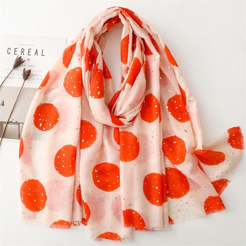 Autumn and winter cotton and linen feel scarf bronzing full moon round burr scarf warm shawl women