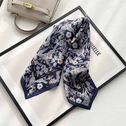 Navy Blue Chiffon Flower 100% mulberry Silk Scarf/Silk head scarf/Silk hair scarf/Silk neck scarf/Mother&