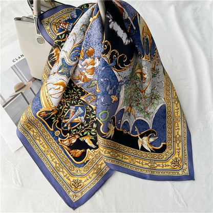 65cm Greek Mythology Mulberry Silk Scarf – Artistic Square Shawl for Women, Spring &amp; Autumn Style