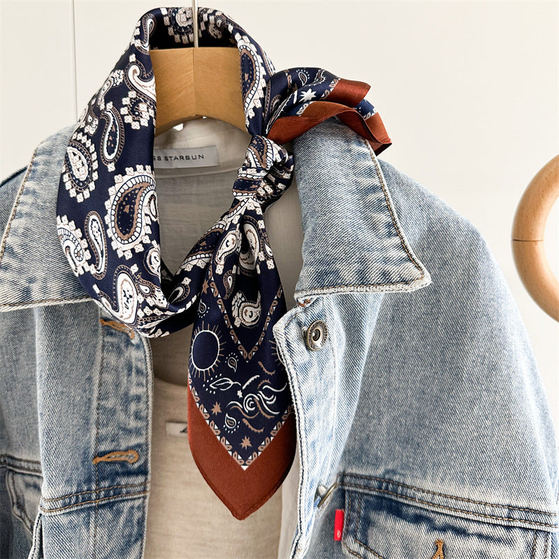 Double Crepe Silk Paisley Design Scarf 65cm Mulberry Silk Spring Summer Fashion Shawl