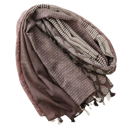 Exotic ethnic style wear accessories travel shawl cotton and linen feel Bali yarn scarf color matching geometric fringed  scarf