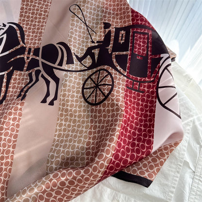 Classic 65cm Mulberry Silk Carriage Stripe Scarf – Double Crepe Square Shawl for Spring &amp; Summer Elegance