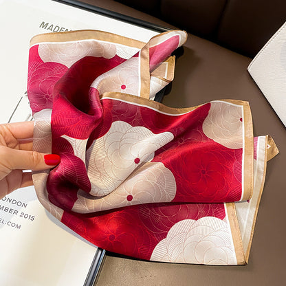 53cm Mulberry Silk Small Square Scarf for Women - Korean Version, Spliced 3D Overlapping Rose Design, Elegant Gift for Tying Bags