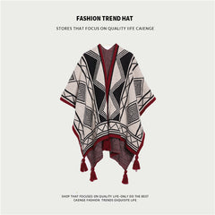 Ethnic Style Women's Shawl, Thickened Cape Coat for Autumn and Winter, Travel Photography Split Cloak