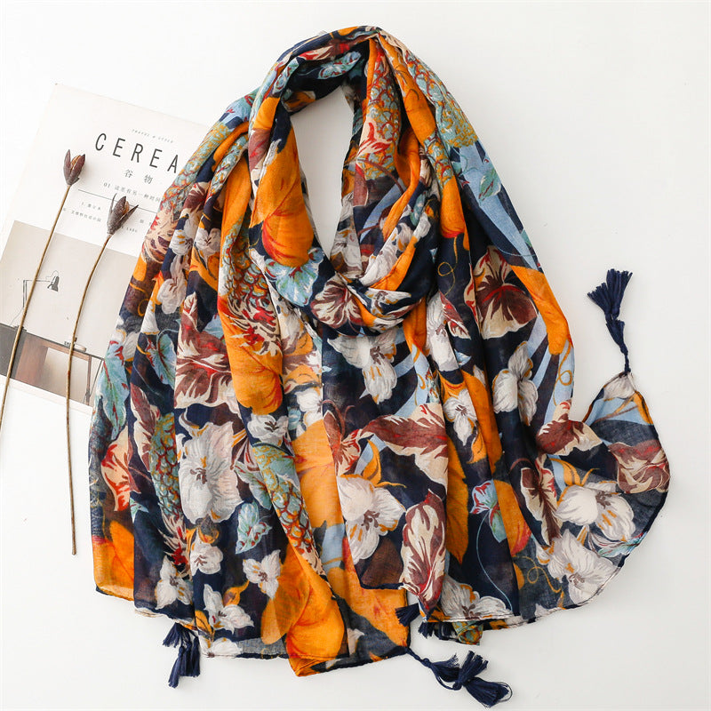 Summer Color Fruit Pineapple Leaves Bright Scarf Travel Sunscreen Scarf Accessories Wear Thin Shawl Ladies