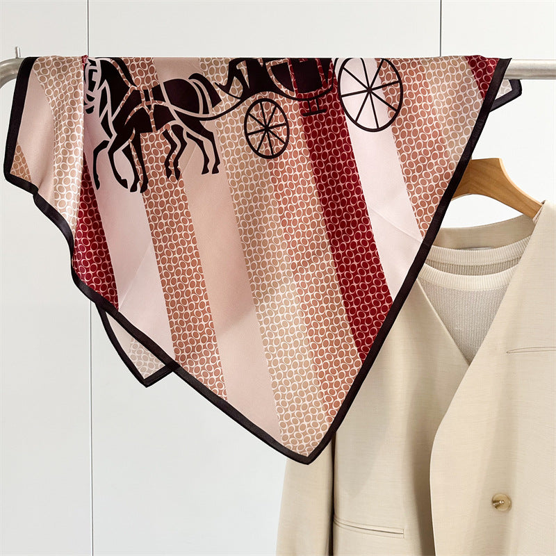 Classic 65cm Mulberry Silk Carriage Stripe Scarf – Double Crepe Square Shawl for Spring & Summer Elegance