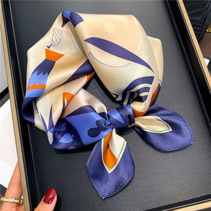 New Ins style playing card printed silk scarf/100% Mulberry silk scarf/Color block pattern small square scarf/Gift for her
