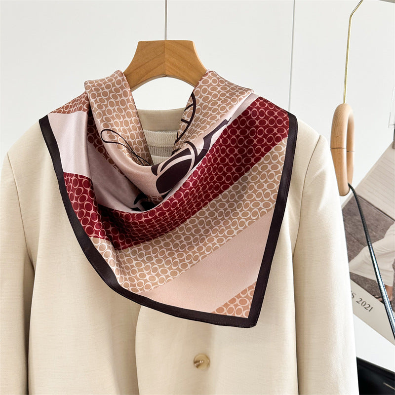 Classic 65cm Mulberry Silk Carriage Stripe Scarf – Double Crepe Square Shawl for Spring &amp; Summer Elegance