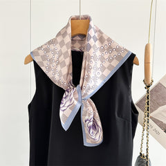 65cm Mulberry Silk Scarf – Digital 5 Grid Pattern Square Silk Shawl for Women, Elegant & Versatile Accessory