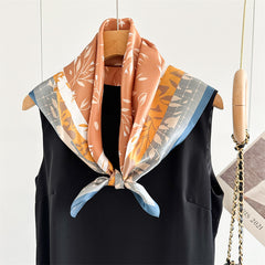 65cm Fresh Floral Mulberry Silk Scarf – Elegant Square Silk Shawl for Women, Lightweight & Versatile Accessory
