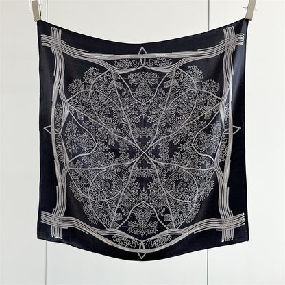 65cm Tree of Life Mulberry Silk Scarf – 12mmi Square Silk Shawl for Women, Elegant &amp; Versatile Accessory