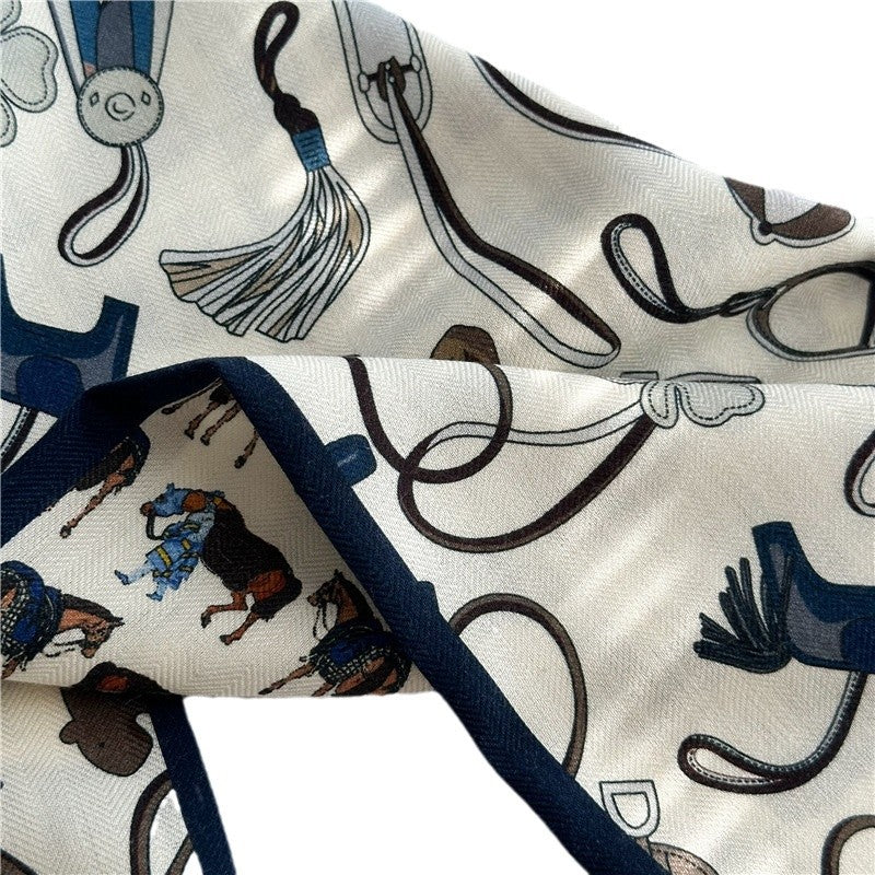 Lightweight Silk Wool Blend Scarf – Horse Pattern, Soft &amp; Versatile