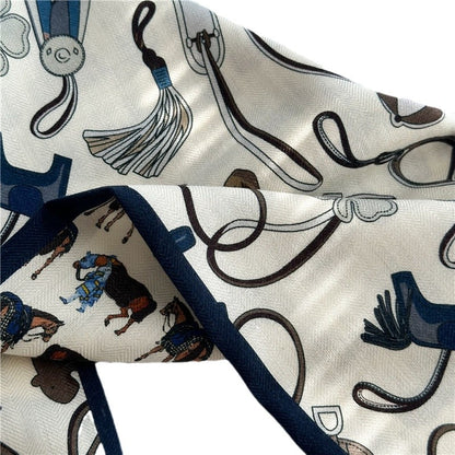 Lightweight Silk Wool Blend Scarf – Horse Pattern, Soft &amp; Versatile
