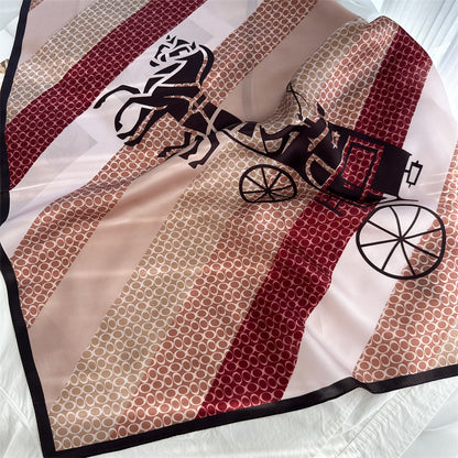 Classic 65cm Mulberry Silk Carriage Stripe Scarf – Double Crepe Square Shawl for Spring &amp; Summer Elegance
