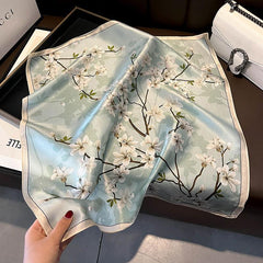 Asian Aesthetics Plum Blossom Pattern 100% Mulberry Silk Scarf / Women's Autumn Silk Scarf / Vintage Printed Small Square Scarf / Gift for Her