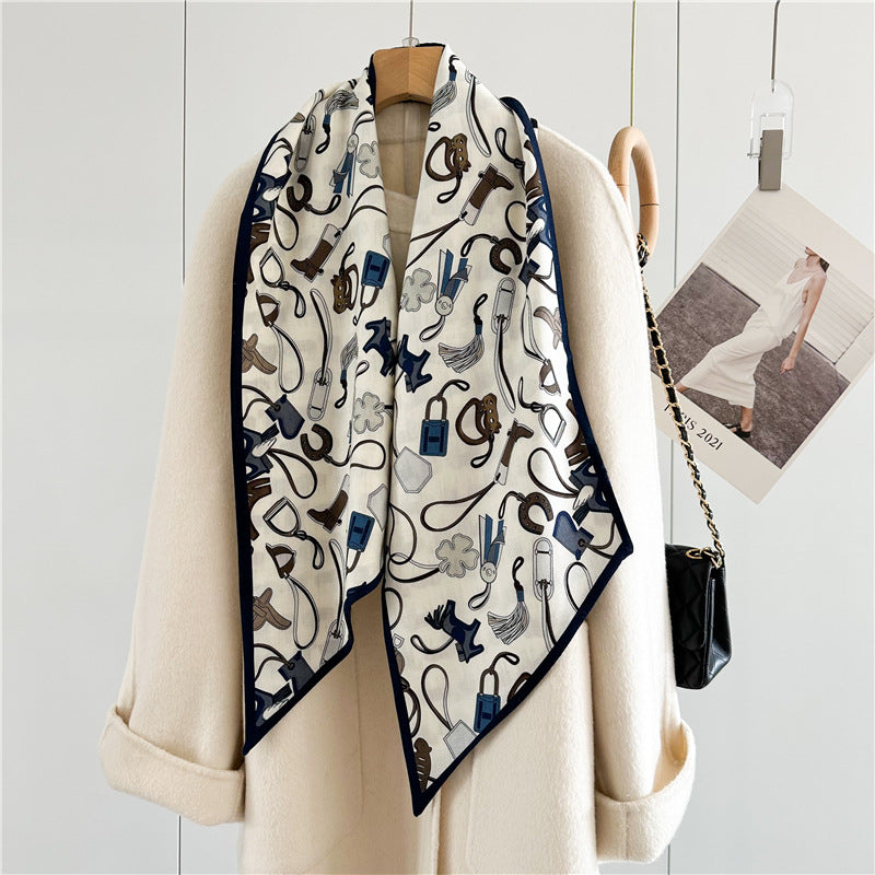 Lightweight Silk Wool Blend Scarf – Horse Pattern, Soft & Versatile