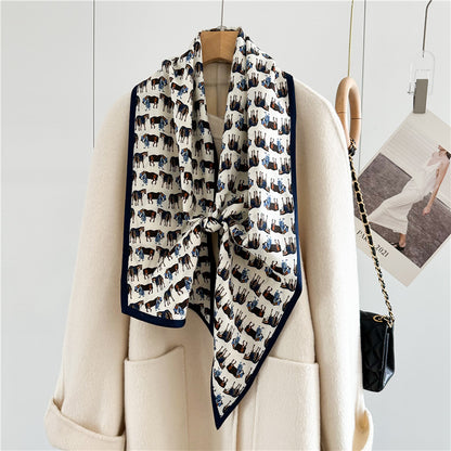 Lightweight Silk Wool Blend Scarf – Horse Pattern, Soft &amp; Versatile