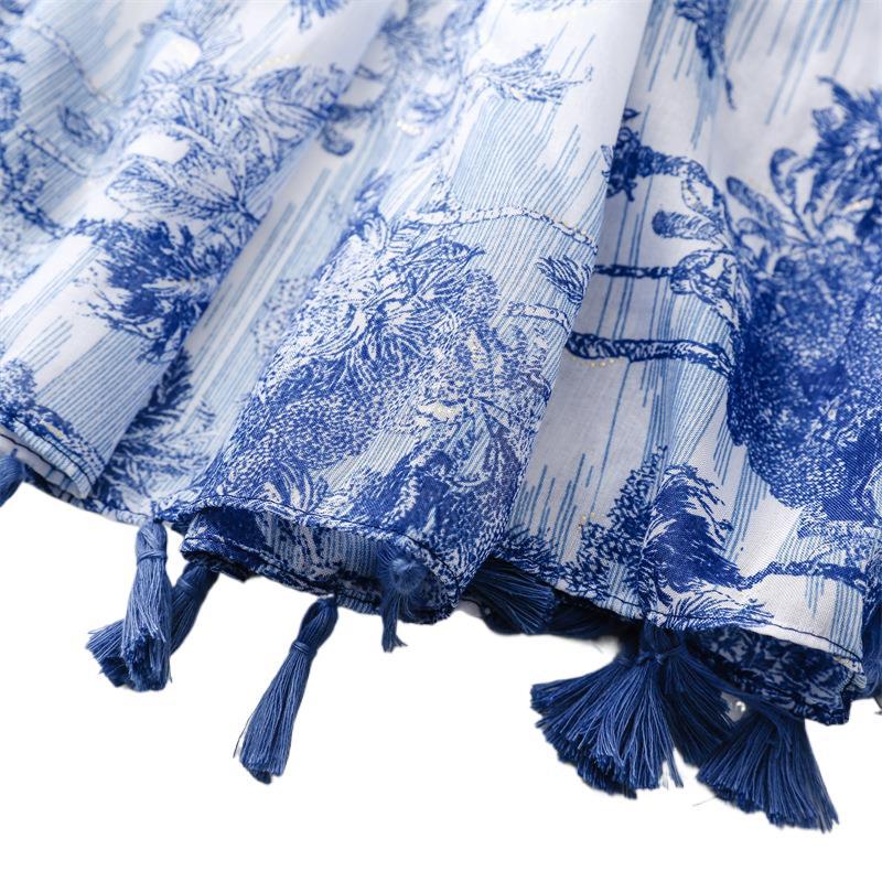 Scarf travel sunscreen  scarf Hanfu accessories photo retro ethnic style blue blue and white porcelain bronzing shawl