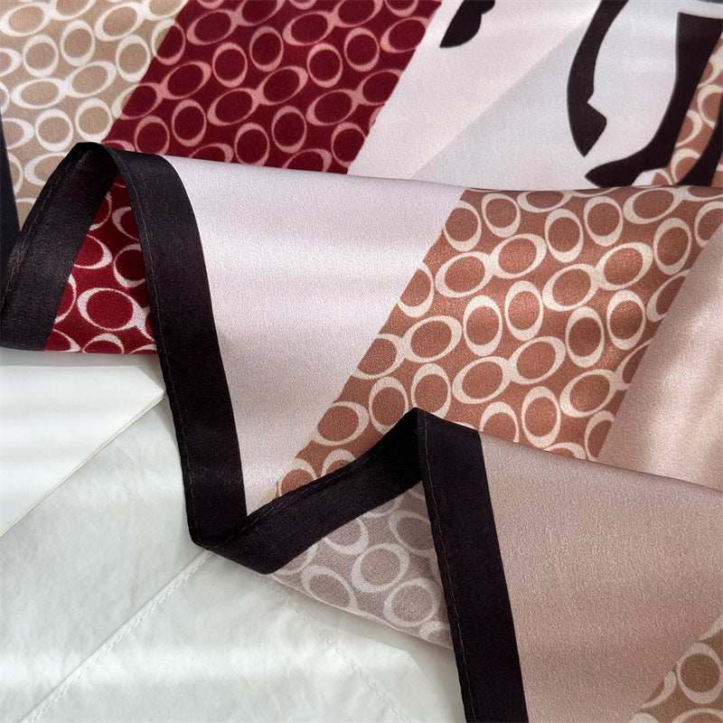 Classic 65cm Mulberry Silk Carriage Stripe Scarf – Double Crepe Square Shawl for Spring &amp; Summer Elegance