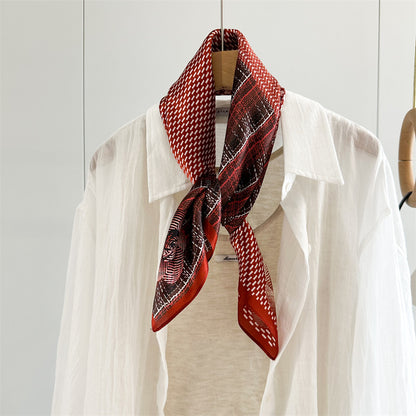 65cm Mulberry Silk Scarf – Plaid, Houndstooth &amp; Rose Print Double Crepe Square Shawl for Spring &amp; Summer