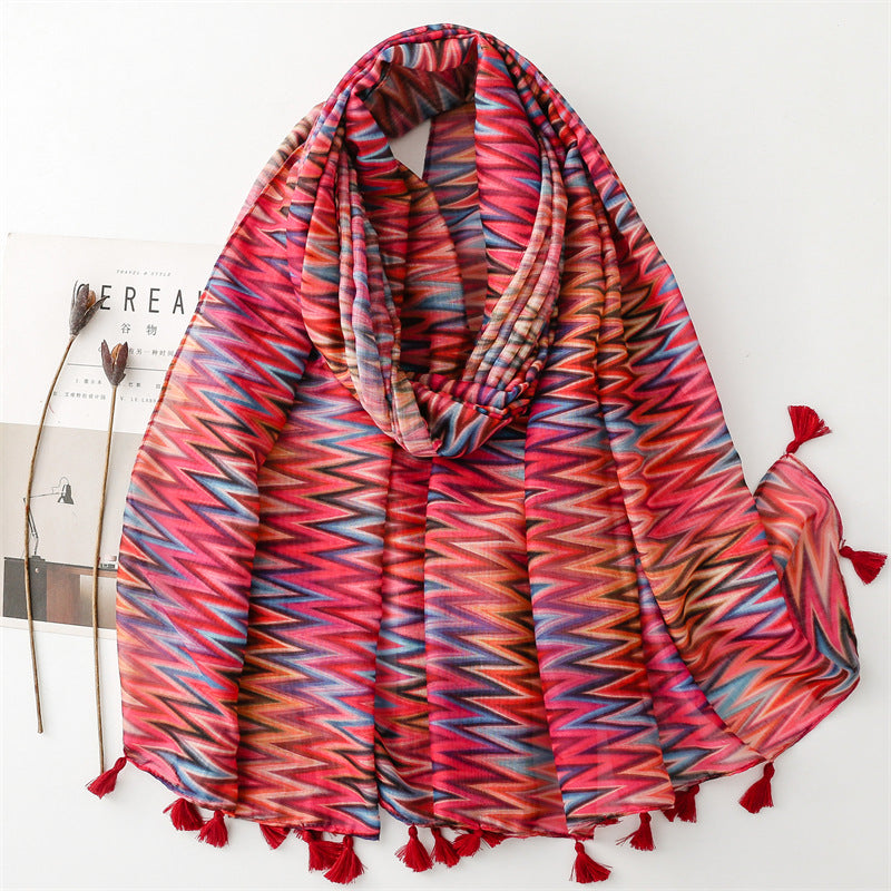Scarf summer travel sunscreen scarf Hanfu accessories photo Bali yarn color corrugated geometric shawl women