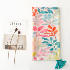 Pink flower  scarf women's spring outing long shawl seaside beach towel thin cotton and linen feel scarf yarn