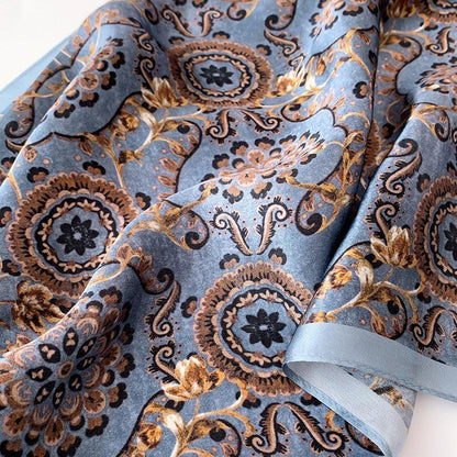 Vintage grauer und blauer Boho-Seidenschal/100 % Maulbeerseidenschal/Kleiner quadratischer Schal