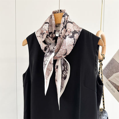 Camellia Double-Sided Mulberry Silk Scarf | Artistic Long Ribbon for Spring &amp; Summer