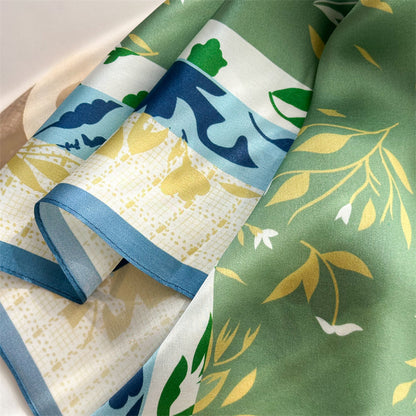 65cm Fresh Floral Mulberry Silk Scarf – Elegant Square Silk Shawl for Women, Lightweight &amp; Versatile Accessory