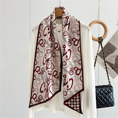 Elegant Harness Print Scarf – Mulberry Silk Wool Blend for Refined Style
