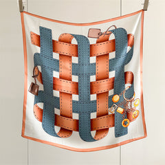 65cm Belt Pattern Mulberry Silk Scarf – Square Silk Shawl for Women, Elegant & Versatile Accessory