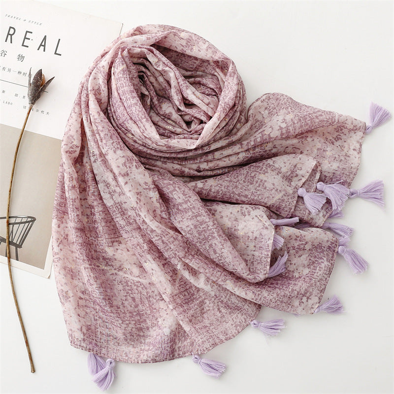 Scarf travel sunscreen  scarf photo retro ethnic style taro purple hand-painted mosaic bronzing shawl women