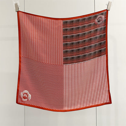 65cm Mulberry Silk Scarf – Plaid, Houndstooth &amp; Rose Print Double Crepe Square Shawl for Spring &amp; Summer
