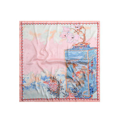 Rosa Flora großer Seidenschal/Seidentwill-Satin/9090 cm/Seidenschal/Seidenbandana/Großer Satinschal/Geschenk für Sie/Muttertagsgeschenke