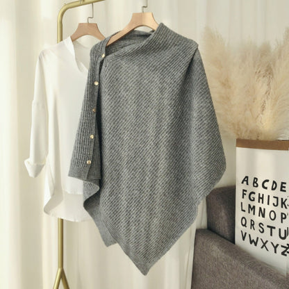 Knitted Plaid Shawl Cape with Buckle - Versatile and Warm Scarf Wrap for Women