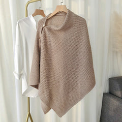 Knitted Plaid Shawl Cape with Buckle - Versatile and Warm Scarf Wrap for Women