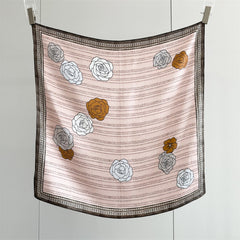 Pink Camellia 100% Mulberry Silk Scarf | 26'' Square Floral Silk Wrap