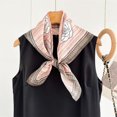 Pink Camellia 100% Mulberry Silk Scarf | 26'' Square Floral Silk Wrap