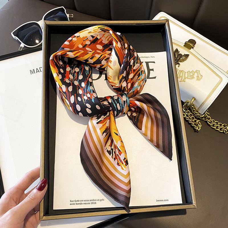 Oil Texture Spot Pattern Luxurious 65cm Mulberry Silk Square Scarf/Hand-Rolled Hem/Small Neck Scarf/Gift For Her